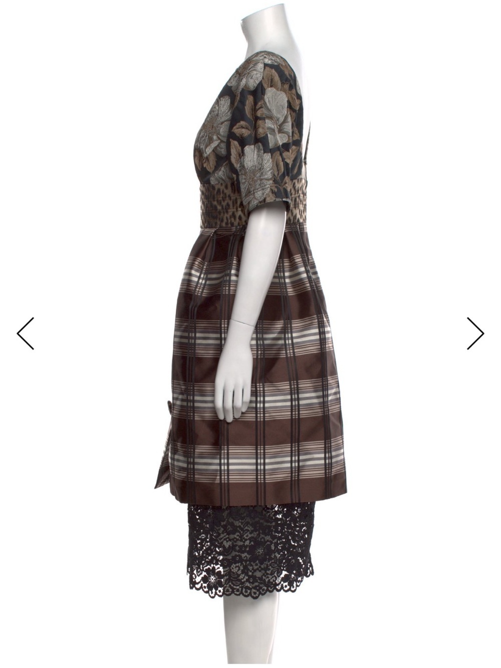 Antonio Marras Brown Floral, Plaid & Leopard-Mix Midi Dress with Black Lace - Picture 2 of 7